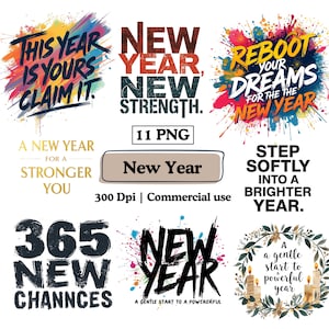 Conjunto de PNGs Feliz Ano Novo 2026, Pacote de Clipart Olá 2026, Designs de Sublimação de Ano Novo com Glitter Dourado, Adesivos de Ano Novo Arco-Íris para Sublimação em PNG