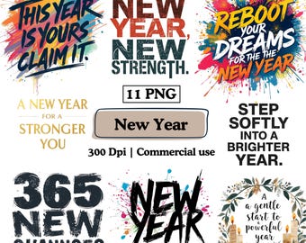 Happy New Year 2026 PNG Set Hello 2026 Clipart Bundle, Gold Glitter New Year Sublimation Designs, Rainbow New Year Stickers Sublimation PNG