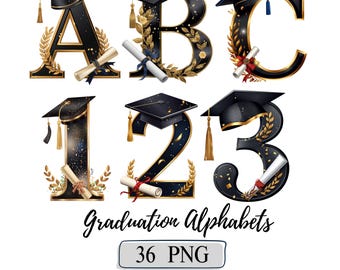 Graduation Alphabets Clipart Black Gold Letters Graduation Cap Png School Diploma Degree College Graduate Font Watercolor Academic Monogram