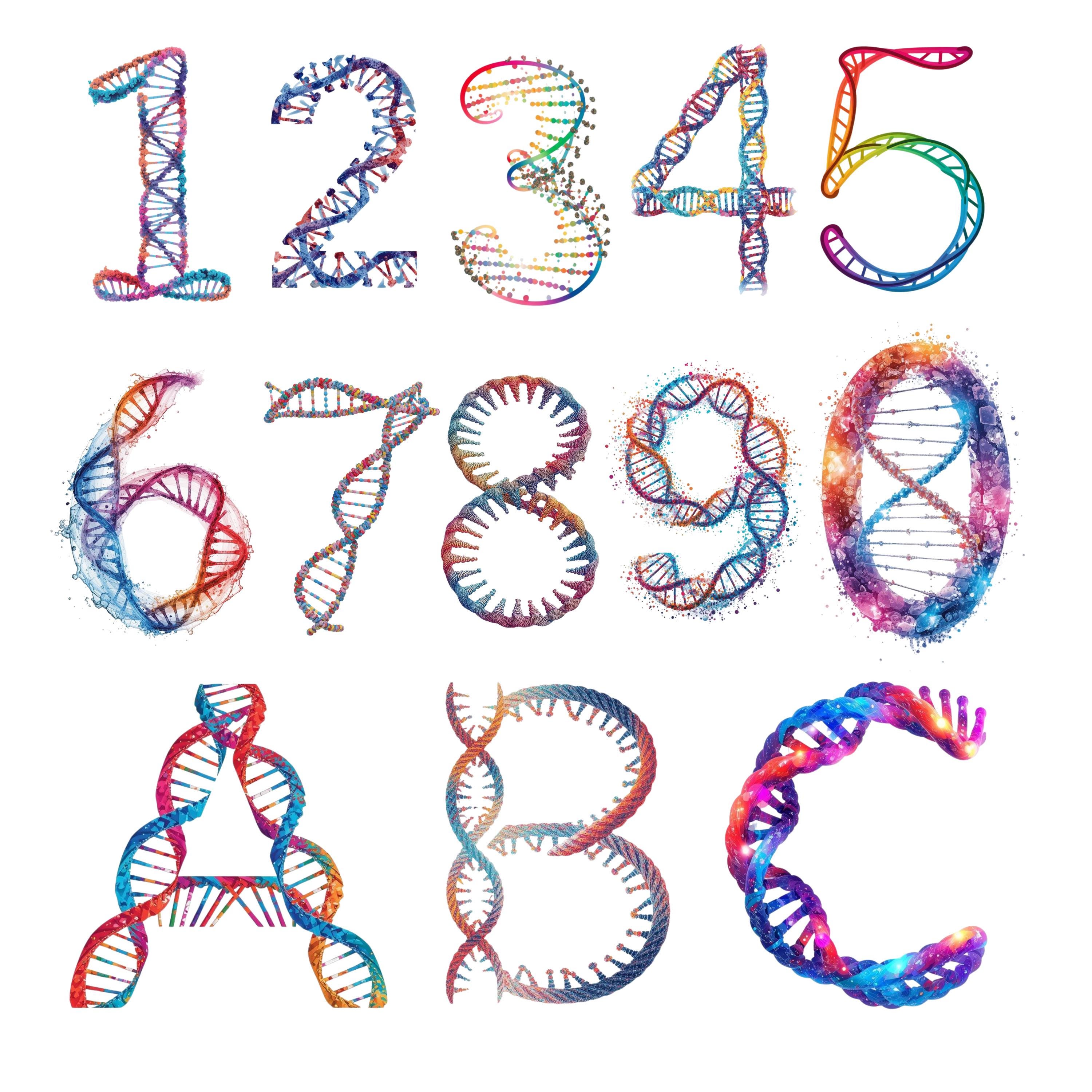 DNA Alphabet and Number PNG Rainbow Color Letter Clipart Bundle Genes ...