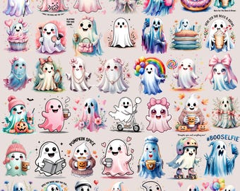 Más de 150 lindos paquetes PNG de fantasmas, descarga digital PNG de fantasmas de calabaza, diseños florales de fantasmas coquetos, sublimación PNG de fantasmas de otoño, fantasma de café png