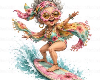 30 Funny Beach Grandma Clipart Tropical Beach Vacation Women Png Watercolor Summer Granny PNG Grandma Gift Tropical Summer Senior Lady Ocean