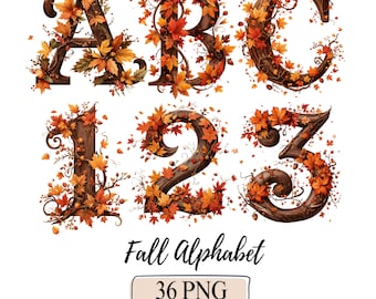 Fall Alphabets Clipart Autumn Alphabet Png Fall Leaf Letters and Number Floral Fall Elements Monogram Font Rustic Autumn Leaves Typography