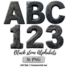 Lettres de l'alphabet en pierre noire, montagne, roche PNG, police de caractères gravée de l'alphabet en granit, typographie de luxe, construction en béton, lettre industrielle, png