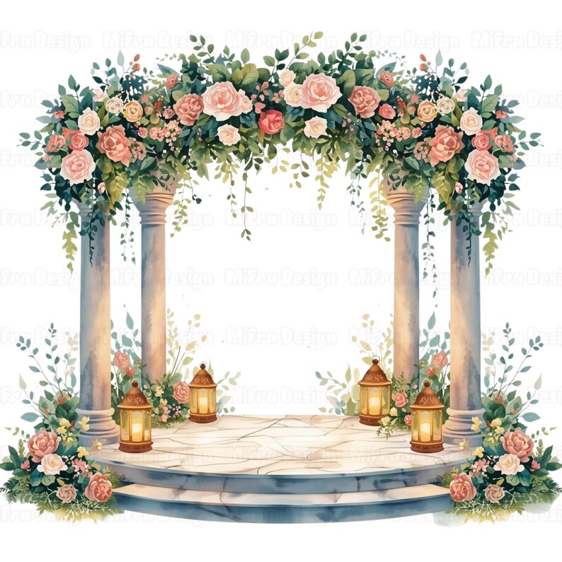 Wedding Arch Clipart Watercolor Spring Arches PNG Romantic Floral ...