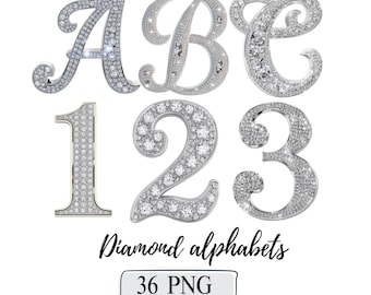 Diamond Alphabets Png Silver Platinum Luxe Sparkle Letters Clipart Set Glitter Glam Shiny Numbers Font Rhinestone Alphabets Pendant Diamond