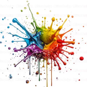 Regenbogen Farbspritzer Png Farbspritzer Clipart Bundle, Aquarell Regenbogen abstrakte Kunst Splatter Ink Splash Klecks, Regenbogen Blumenmuster