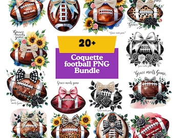 Floral Retro Game Day Designs, Coquette Football PNG Bundle, Football Designs, Football Bow PNG Digital Download, Football Mom Sports png