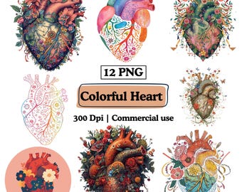 Bloemen hart clipart anatomisch menselijk hart png-bundel kleurrijke regenboog organen medische illustratie aquarel hart sublimatie ontwerp png