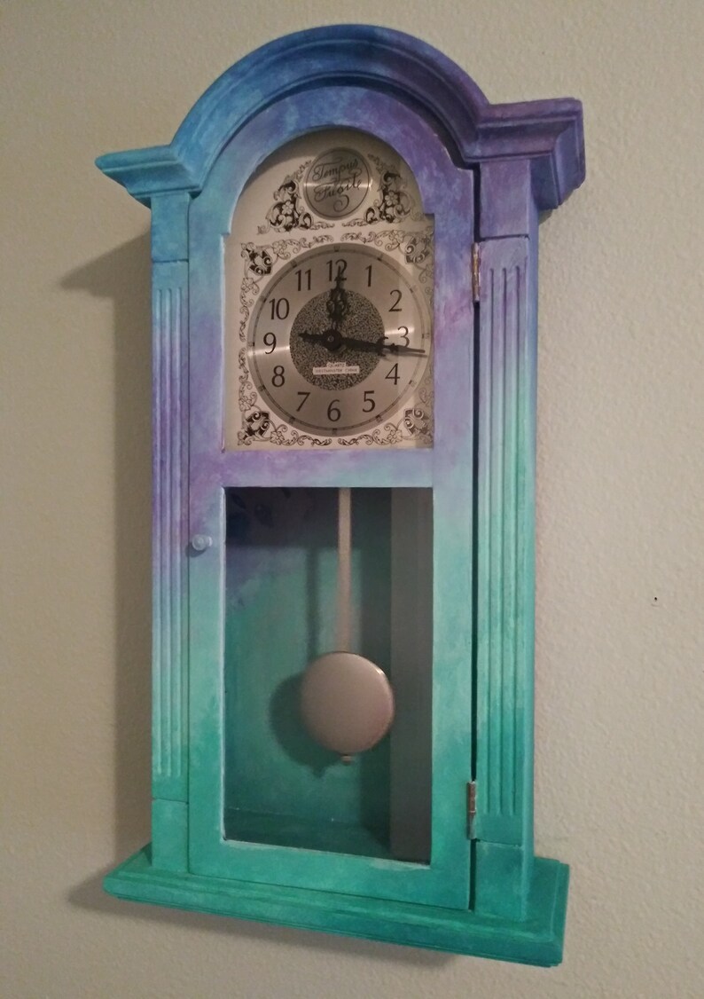 Boho Wall Clock Bohemian painted pendulum Blue Turquoises Etsy