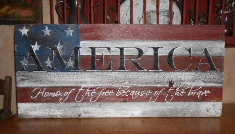 America Home of the Free Because of the Brave Sign Hand | Etsy