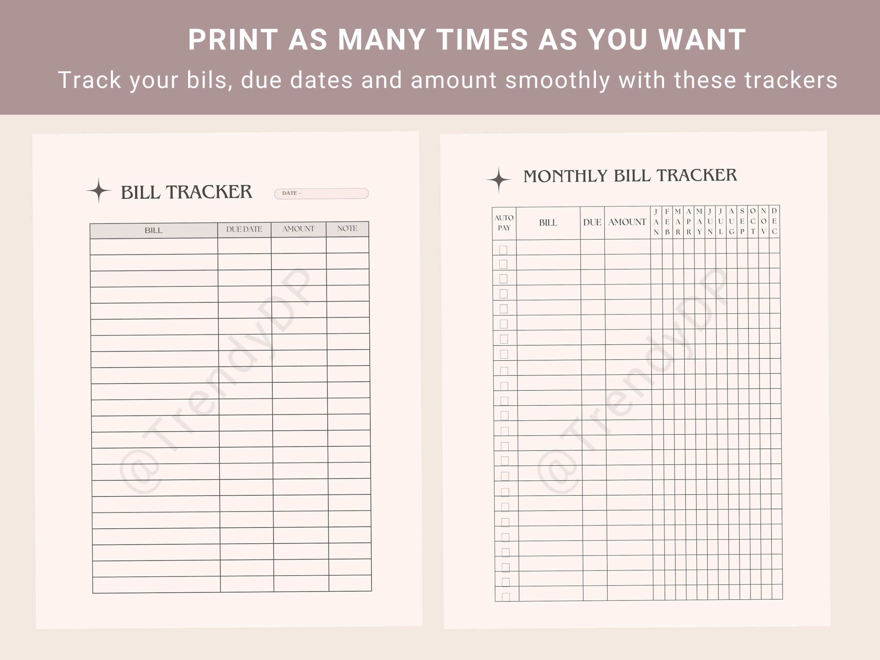 Bill Pay Organizer. Bill Payment Log. Printable Bill Tracker Bundle ...