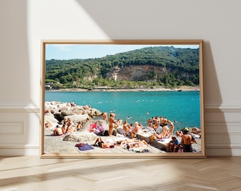 Italian Riviera Beach Scene | 35mm Film Photography Print | Coastal Wall Art Digital Download