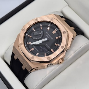 Custom G-Shock GA-2100 Rose Gold/Black Metal Case - Casio Modified in House - Men&#39;s Watch Gift