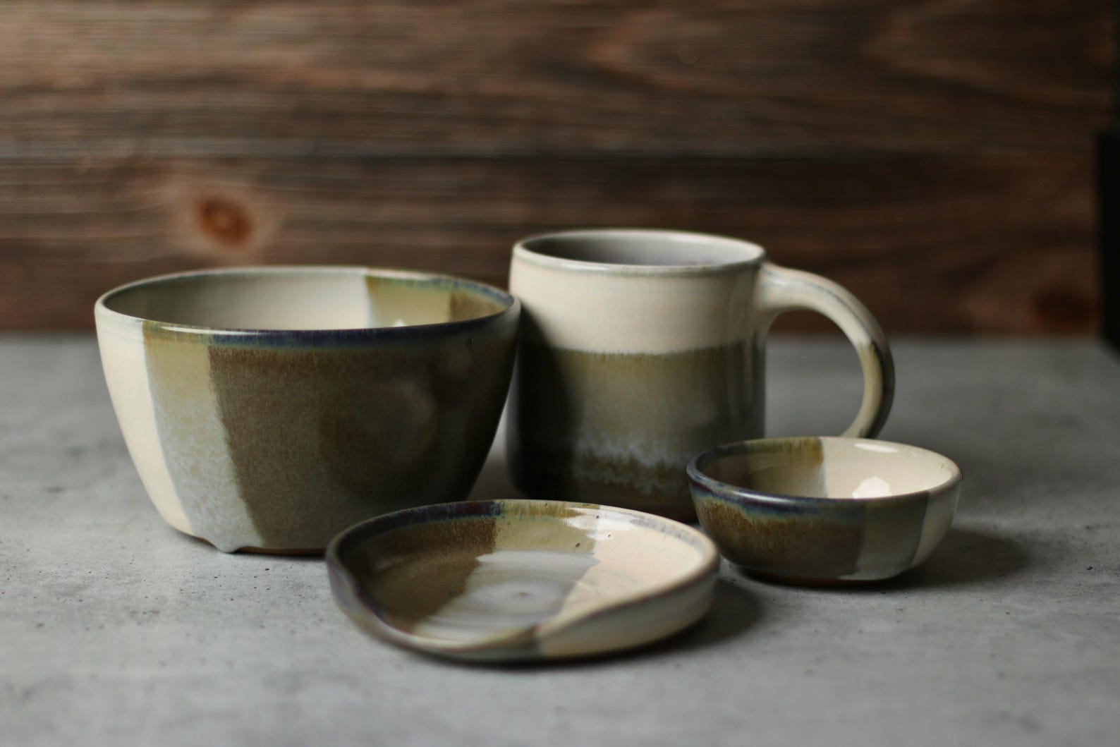 Handmade Ceramic Mug, Green & White Pottery Cup, 12 oz, Coffee and Tea Cup