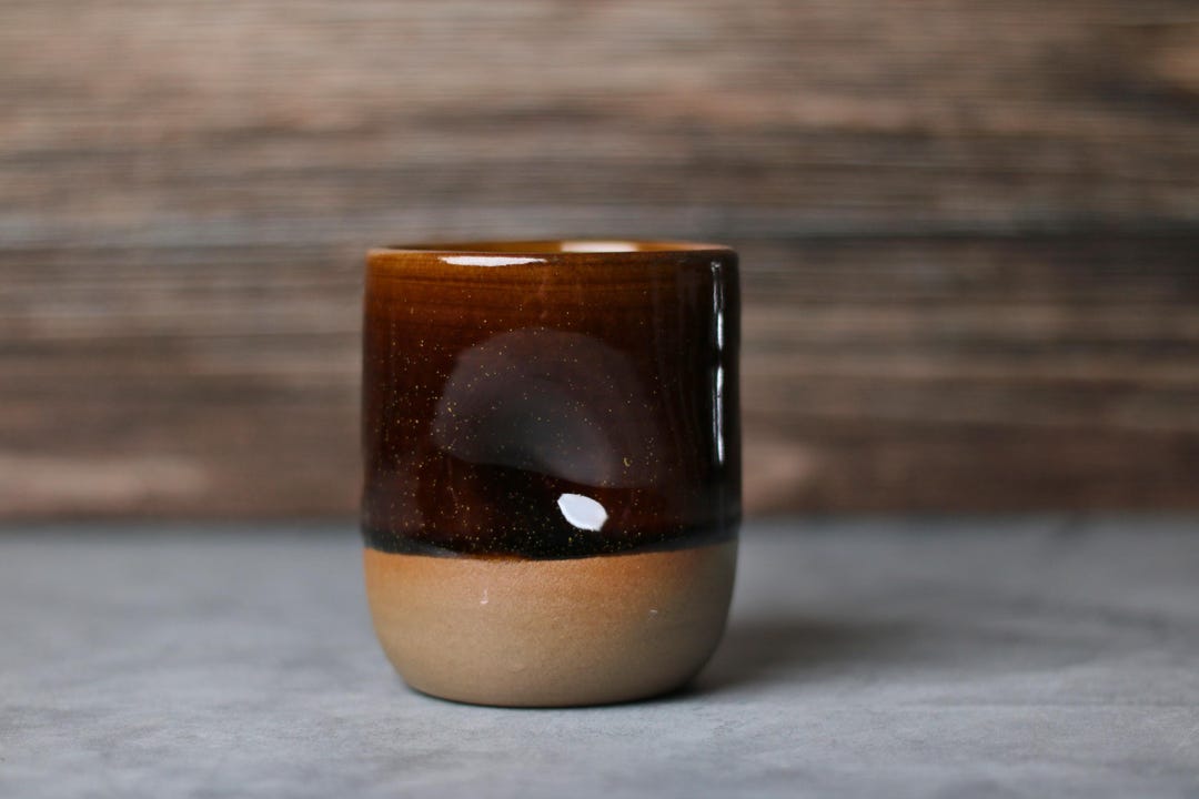 Handmade Ceramic Thumb Cup, Gold Speckles, Pottery Tumbler, Coffee Tea No Handle Mug