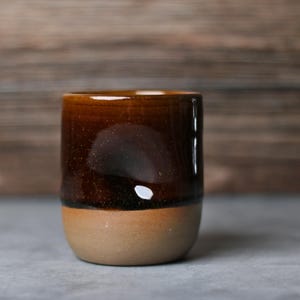 Handmade Ceramic Thumb Cup, Gold Speckles, Pottery Tumbler, Coffee Tea No Handle Mug