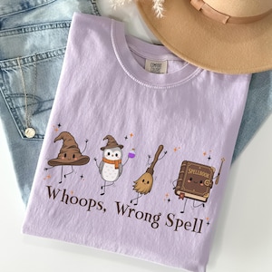 Halloween Wizard Shirt, Kawaii Owl Witch Broom Spellbook Tee, Funny Wrong Spell Wizard Shirt, Cute Witch Hat Family Matching Youth Tee