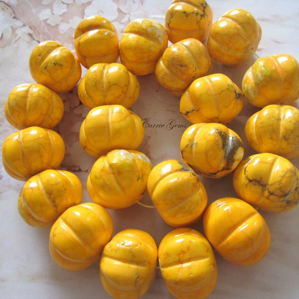 16" long (22 pcs) Yellow Howlite Pumpkin Beads 22mmx17mm