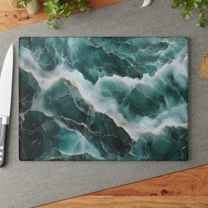 Marble Style Glass Cutting Board - Decorative Geode Charcuterie Gift, Premium Modern Kitchen Cheese Tray, Large Classy Display Centerpiece