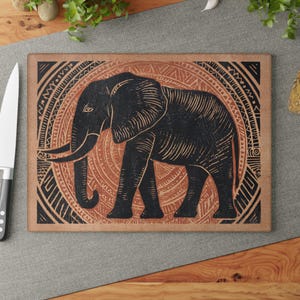 Elephant Cutting Board: Tempered Glass African Decor Kitchen Tray
