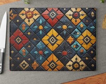 Talavera Tempered Glass Cutting Board: Mexican Coastal Decor