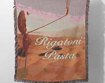 Marcus de worm geweven deken, Rigatoni pasta citaat decor wandtapijt, decoratief Marcus de worm slaapkamer VR-merchandise, grappige koningin sprei