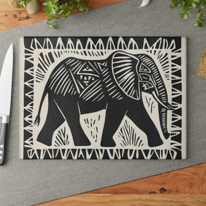 Elephant Cutting Board: Tempered Glass African Decor Kitchen Tray