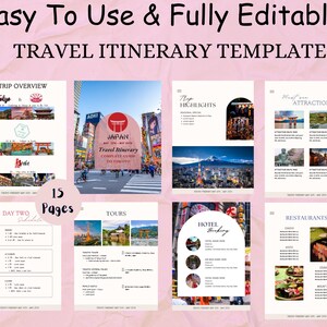 Travel Itinerary Template | Editable Trip Itinerary | Printable Travel Guide | Travel Agent Planner | Honeymoon & Holiday | Vacation Planner