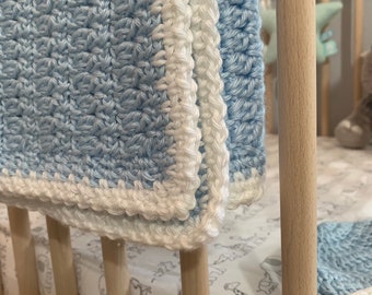 free shipping, baby blanket crochet handmade in blue and white - crochet baby blanket blue and white -blue baby blanket -ready to ship