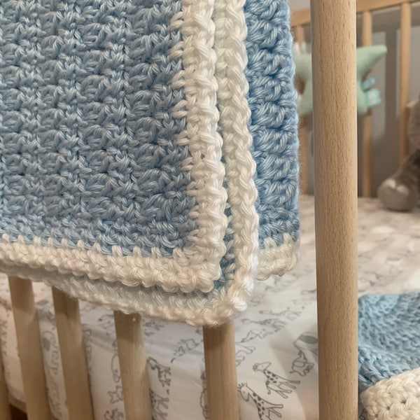 free shipping, baby blanket crochet handmade in blue and white - crochet baby blanket blue and white -blue baby blanket -ready to ship