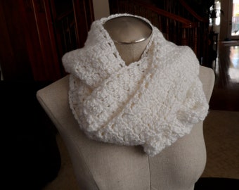 handmade crochet Infinity Scarf in Bright White (Mobius Twist)