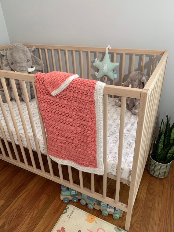 Free Shipping Baby Crochet Coral Blanket With White Border crochet Coral and White Baby Blanket Baby Crochet Blanket ready to Ship Etsy