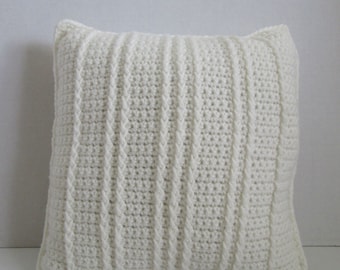 Handmade Crochet Pillow: Off-White Acrylic Decorative Cushion