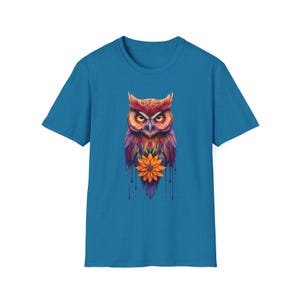 Colorful Owl T-Shirt, Cool Bird Tee, Eye-Catching Graphic Shirt, Gift for Owl Lovers, Vibrant Wildlife, Gift for Her, Gift for Him, Owls