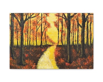 Impresión en lienzo con la luz del sol en el bosque otoñal, arte mural natural