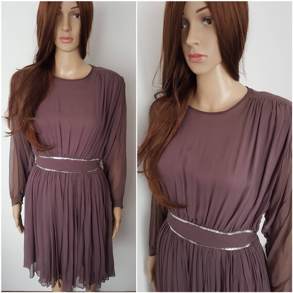 Vintage 80s Mushroom Brown Silk Grecian Style Mini