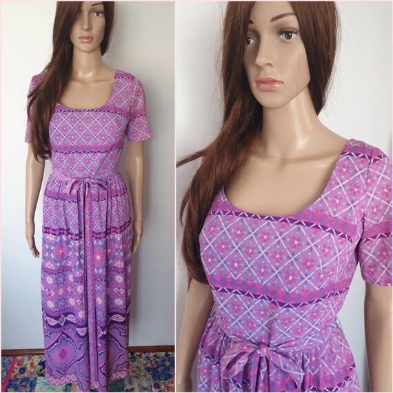 Vintage 60s Purple Psychedelic Mod Maxi Dress by B