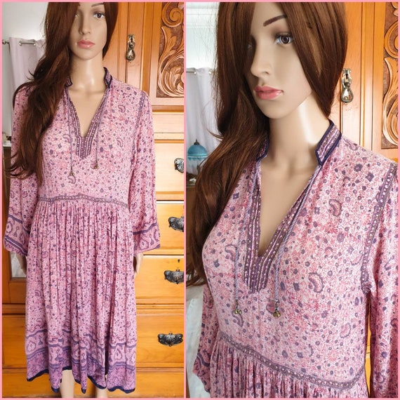 Vintage 70s Phool India Cotton Gauze Purple Pink M