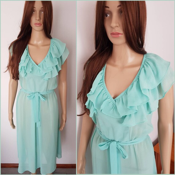 green ruffle midi dress