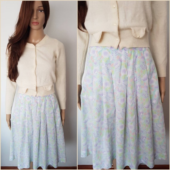 Vintage 50s Seafoam Green Lavender Floral Print Co