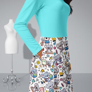 First Grade Teacher Koala Dress, Elementary Teacher Dress Teacher Fashion, Back to School Teacher Dress, Long Sleeve Midi Dress