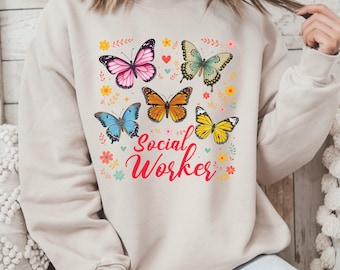 Butterfly Social Worker Sweatshirt: Comfort Colors Cotton Blend