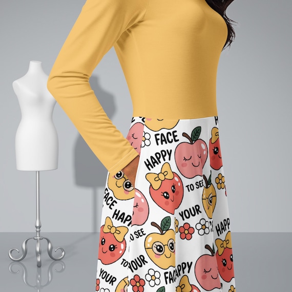 midi dress for teachers Back to School long sleeve midi dress with pockets, women's clothing, Plus Sized Dresses, long sleeve dress for teachers, Modest dress