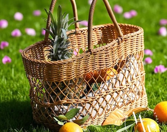 Boho Rattan Picknickkorb: Rustikaler gewebter Einkaufskorb