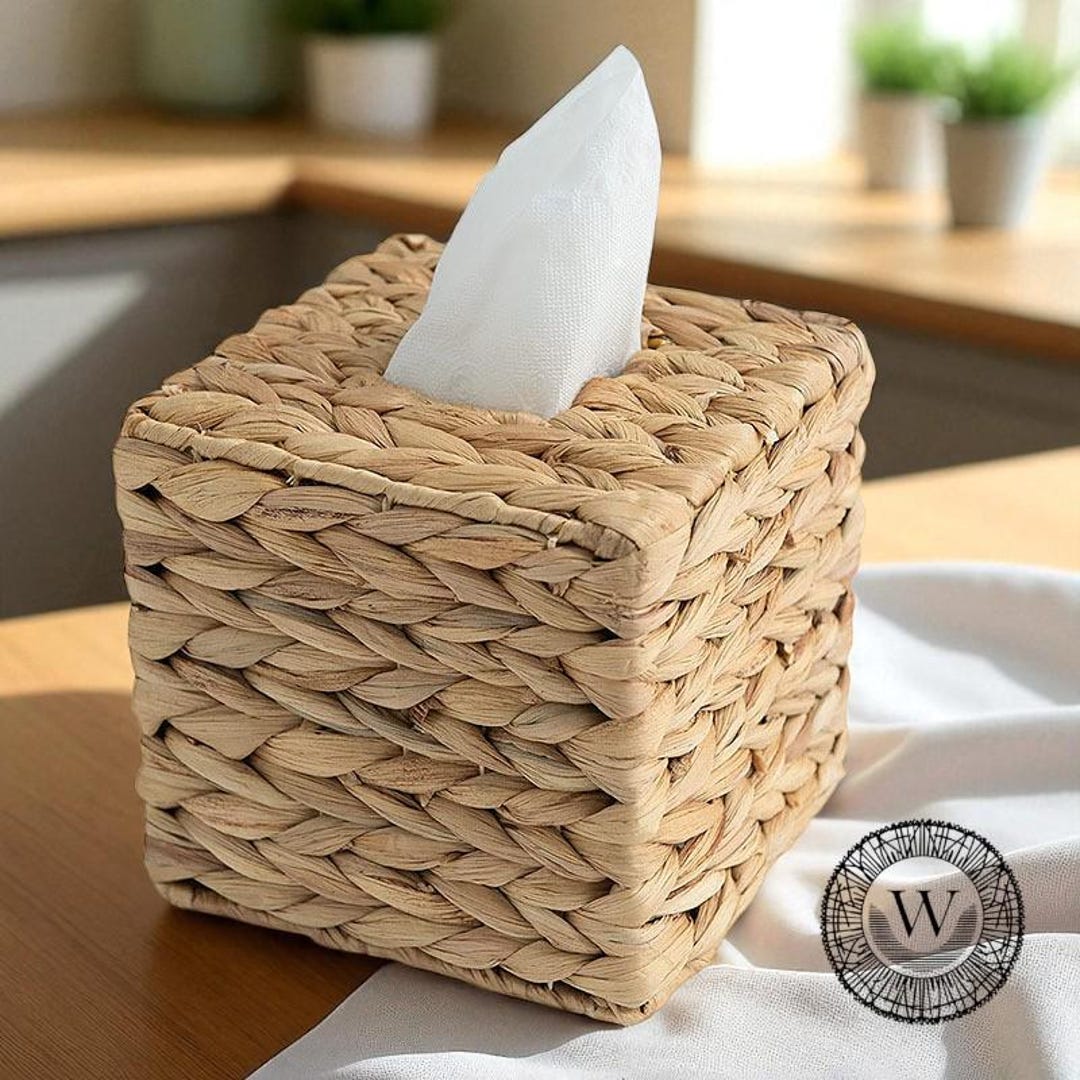 Woven Rattan Tissue Box Cover, Rustic Boho Napkin Dispenser - Etsy