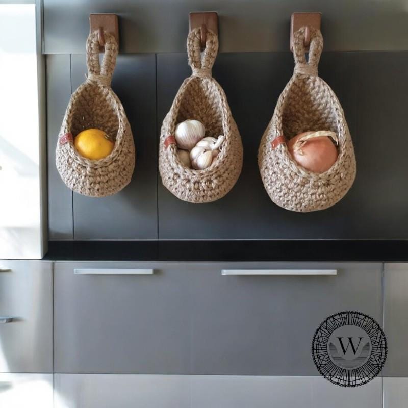 Handwoven Rope Hanging Basket: Rustic Kitchen Storage