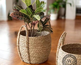 Maceta de ratán, macetero bohemio, decoración para balcón