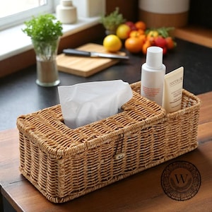 Organizzatore per fazzoletti in vimini, contenitore per fazzoletti intrecciati, organizzazione dei tovaglioli, elegante contenitore per fazzoletti, scatola rustica per tovaglioli di carta, accogliente casa per tovaglioli