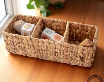 Organizador de mesa de ratán hecho a mano, caja de almacenamiento rústica para escritorio